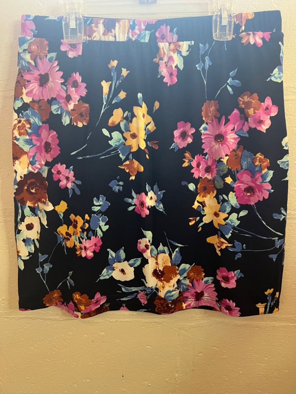 Gilli Black Floral Pencil Skirt with Pink, Yellow & Blue Blooms